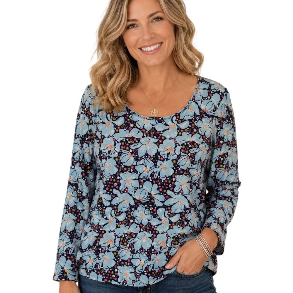 Style & Co NEW Perfect Tee Womens Large Blooming Floral Cotton Long Sleeve Top